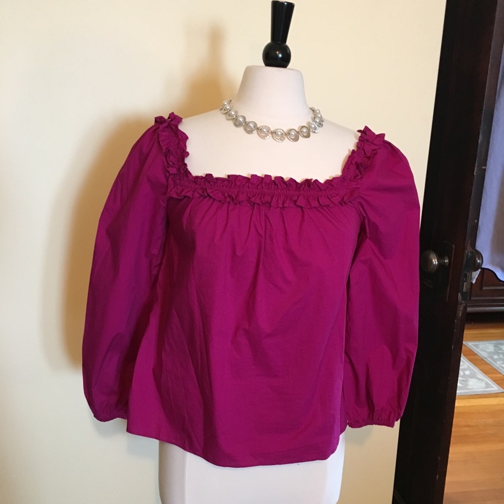 JCrew Ruffle Neck Top, Deep Berry, Sz S
